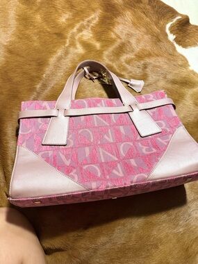 Bonia - Pink Monogram Tote with Leather Trim